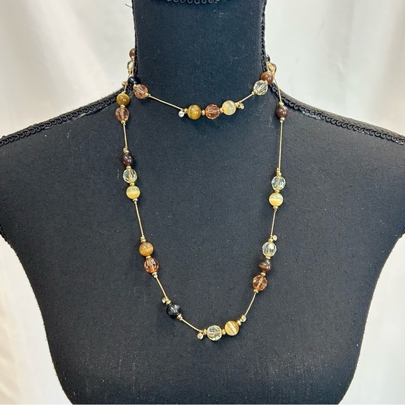 LATASIA black tan brown cream gold tone long beaded necklace - Picture 2 of 10